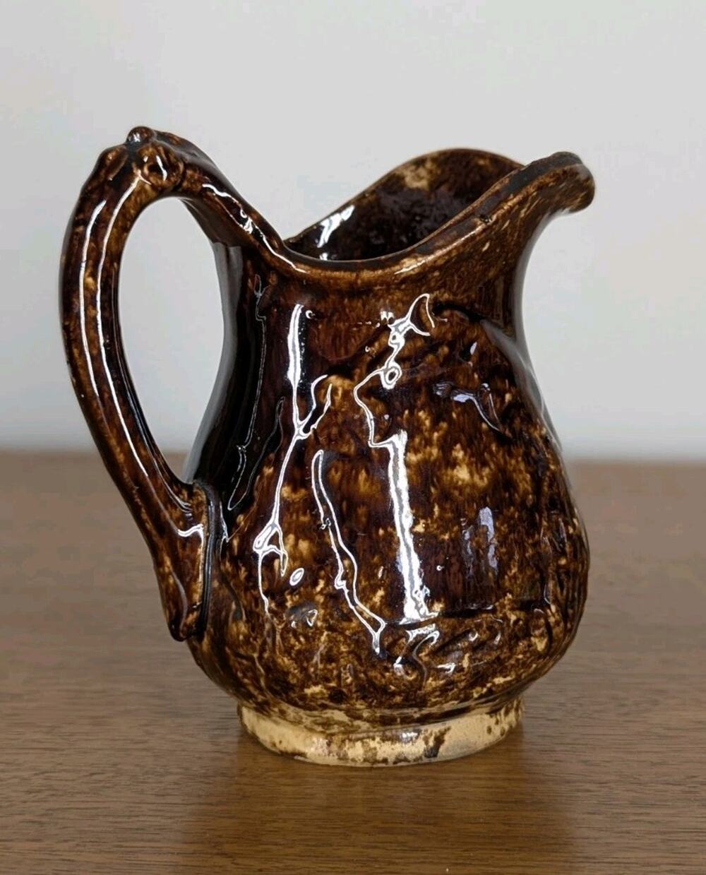 Vintage Bennington Rockingham Yellowware Spongeware Stoneware Pottery Pitcher